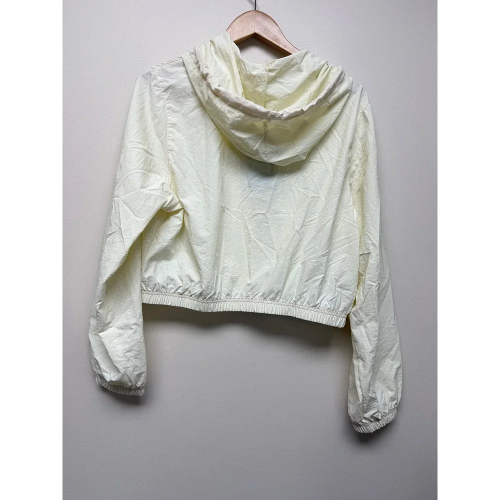True Religion Lightweight Women's Windbreaker Jacket Cream Logo Hooded Sz L NWT